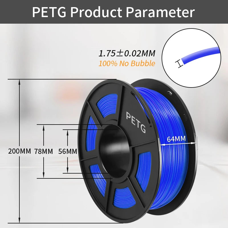 SUNLU PETG Filament 1KG 3D Material 1.75MM Arranged Neatly Clogging Free No Bubble Odorless Eco-Friendly Bright Color
