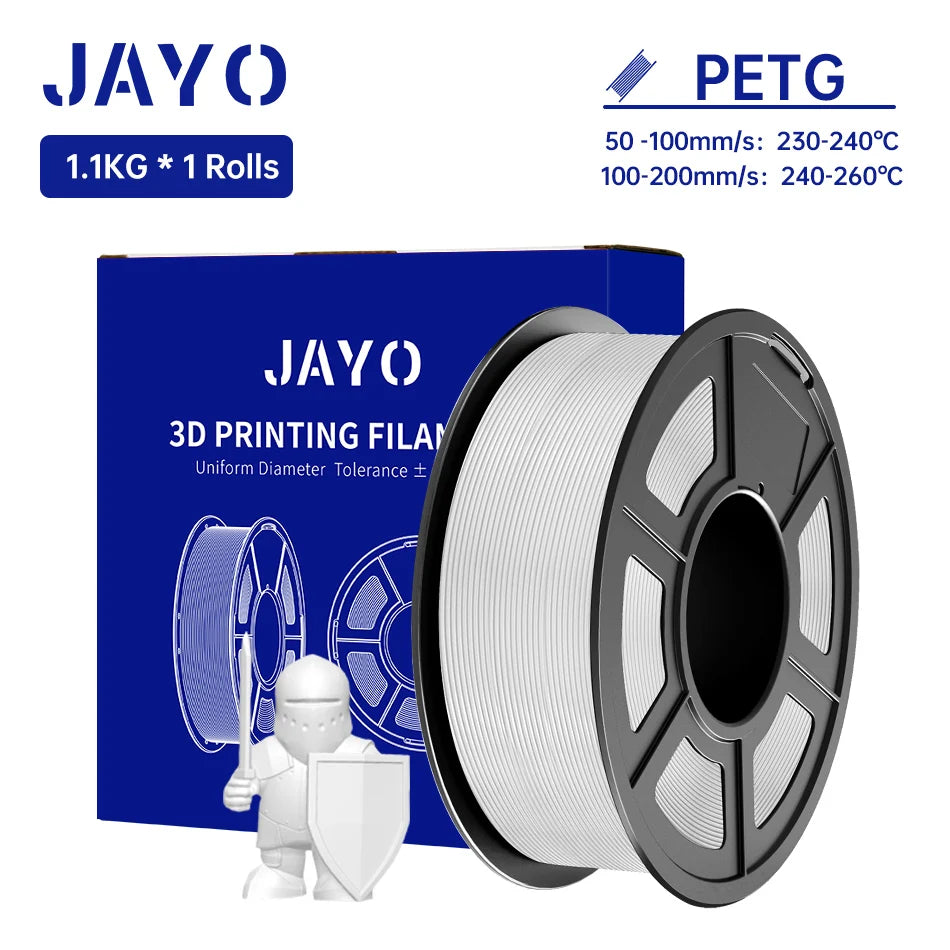 JAYO PETG/PETG Clear 3D Printer Filament 1.75 ±0.02mm 1.1kg/roll High Toughness Neatly Wound Filament Fit Most FDM Printer
