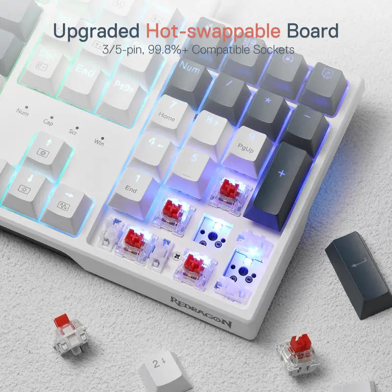 Redragon K668 RGB Gaming Keyboard, 108 Keys Wired Mechanical Keyboard w/Extra 4 Hotkeys Upgraded Hot-swappable Socket,Red Switch
