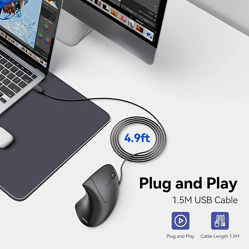 Ergonomic Wired Mouse, Vertical Mouse 6 Buttons, Right Hand Side Mouse, Wired Model for PC Laptop Black Right Hand.