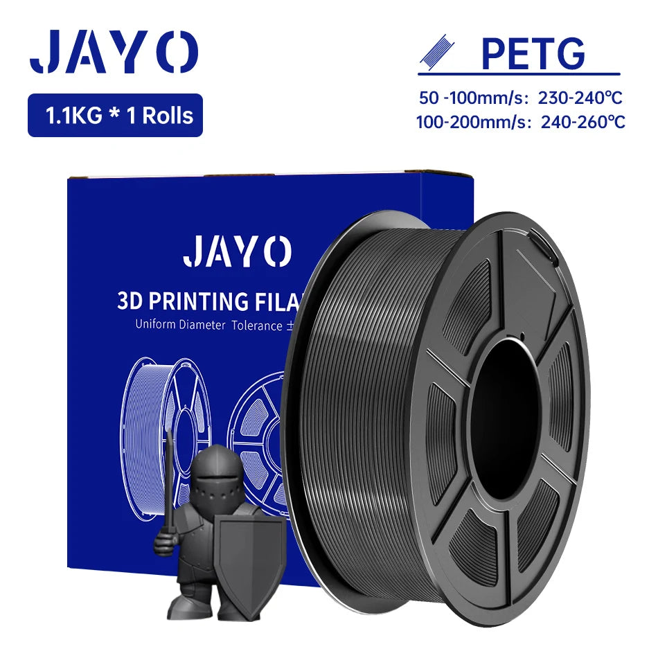 JAYO PETG/PETG Clear 3D Printer Filament 1.75 ±0.02mm 1.1kg/roll High Toughness Neatly Wound Filament Fit Most FDM Printer