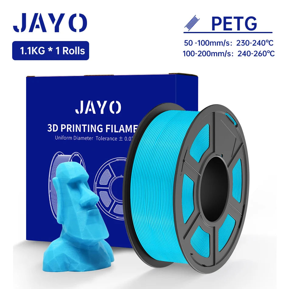 JAYO PETG/PETG Clear 3D Printer Filament 1.75 ±0.02mm 1.1kg/roll High Toughness Neatly Wound Filament Fit Most FDM Printer