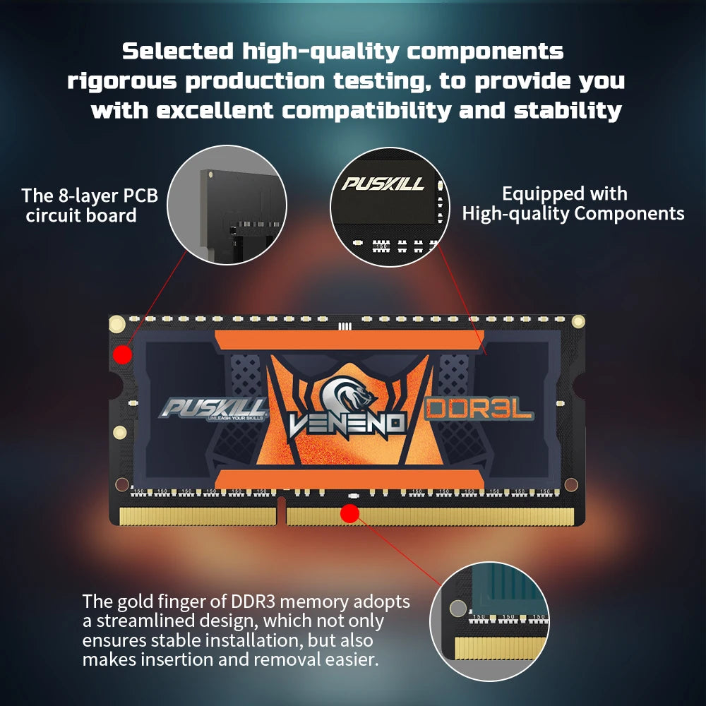 DDR3L Notebook Memoria RAM 8GB 1600MHz 1.35V 204-PIN SODIMM Laptop Memory