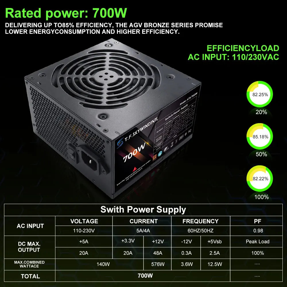 T.F.SKYWINDINTL PC PSU Power Supply 700W Game Gamer RGB 120mm Fan 110V 220V ATX Desktop Computer Power Supply For BTC Pc gamer