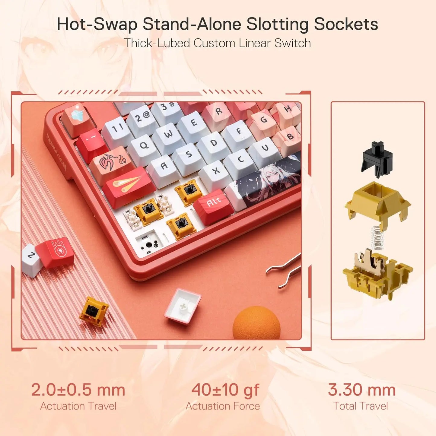 Redragon K673 PRO SE 81 Keys Wireless RGB 3-Mode Anime Mechanical Hot-Swap Socket Gaming Keyboard, Custom Hi-Fi Linear Switch