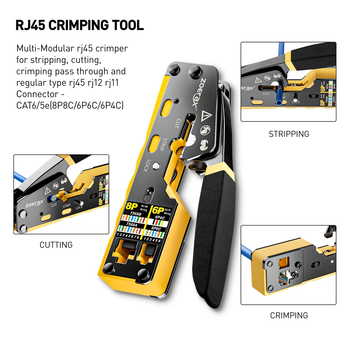 ZoeRax RJ45 CAT6 CAT5E CAT5 Crimp Tool Kit,Crimp tool,Cable Tester,Wire Cutter and Stripper,Blade,50PCS Connectors and Boots