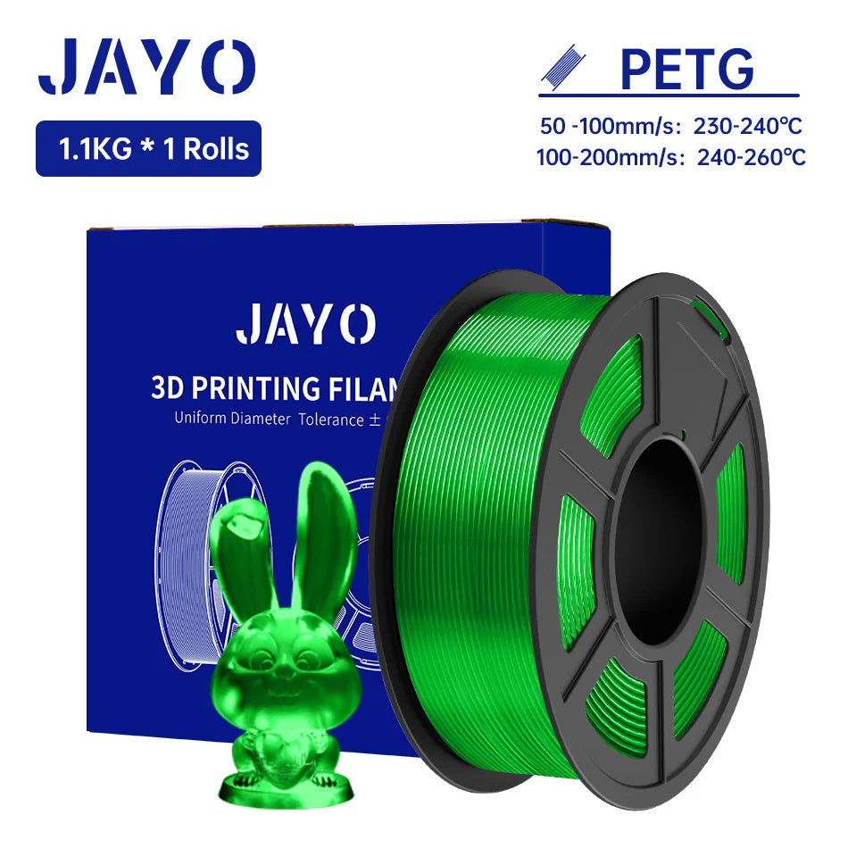 JAYO PETG/PETG Clear 3D Printer Filament 1.75 ±0.02mm 1.1kg/roll High Toughness Neatly Wound Filament Fit Most FDM Printer