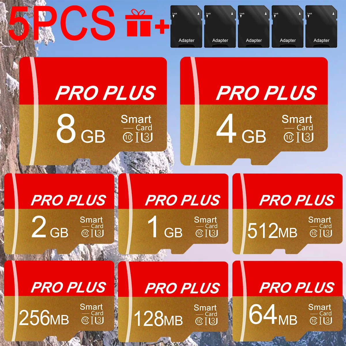 5PCS Memory Card 8GB 4GB 2GB 1GB With Adapter High Speed Memory Card, Small Capacity 512MB 256MB 128MB 64MB UHS-I A1 Memory TF