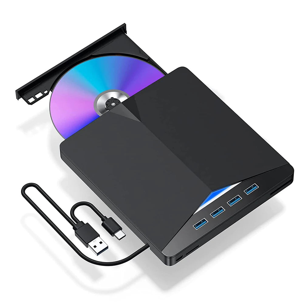 7 In 1 USB3.0 Type-C External Mobile Drive CD DVD Burner High-Speed Plug-and-Play for Windows 11/10/8/7/Linux/ OS