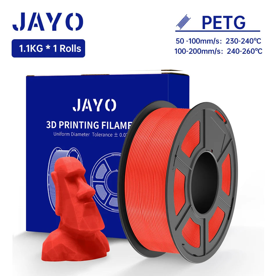 JAYO PETG/PETG Clear 3D Printer Filament 1.75 ±0.02mm 1.1kg/roll High Toughness Neatly Wound Filament Fit Most FDM Printer