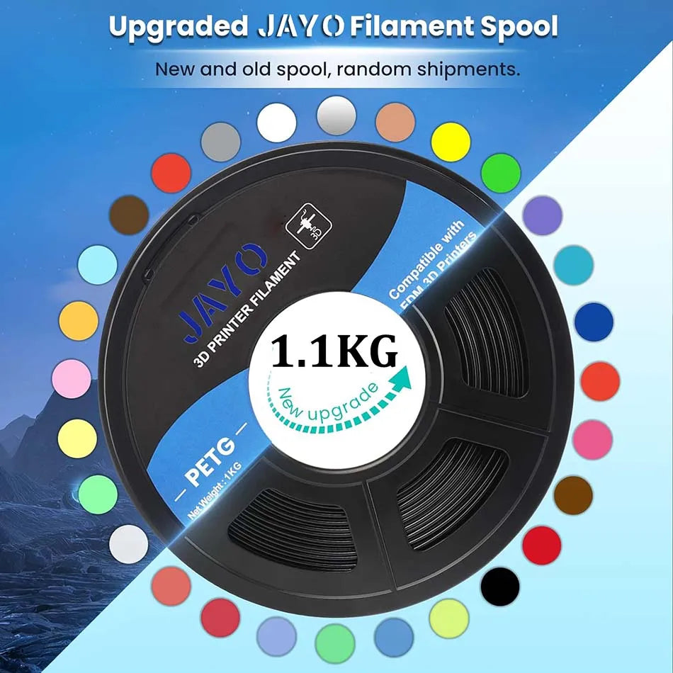 JAYO PETG/PETG Clear 3D Printer Filament 1.75 ±0.02mm 1.1kg/roll High Toughness Neatly Wound Filament Fit Most FDM Printer