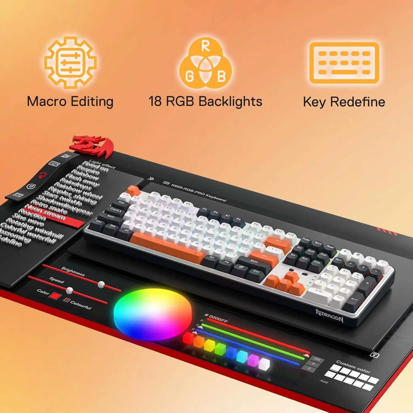 Redragon K689 PRO Wireless Gasket RGB Gaming Keyboard, 108 Keys Mechanical Keyboard w/Extra 4 Hotkeys, Upgraded Hot-swappable
