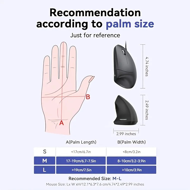 Ergonomic Wired Mouse, Vertical Mouse 6 Buttons, Right Hand Side Mouse, Wired Model for PC Laptop Black Right Hand.