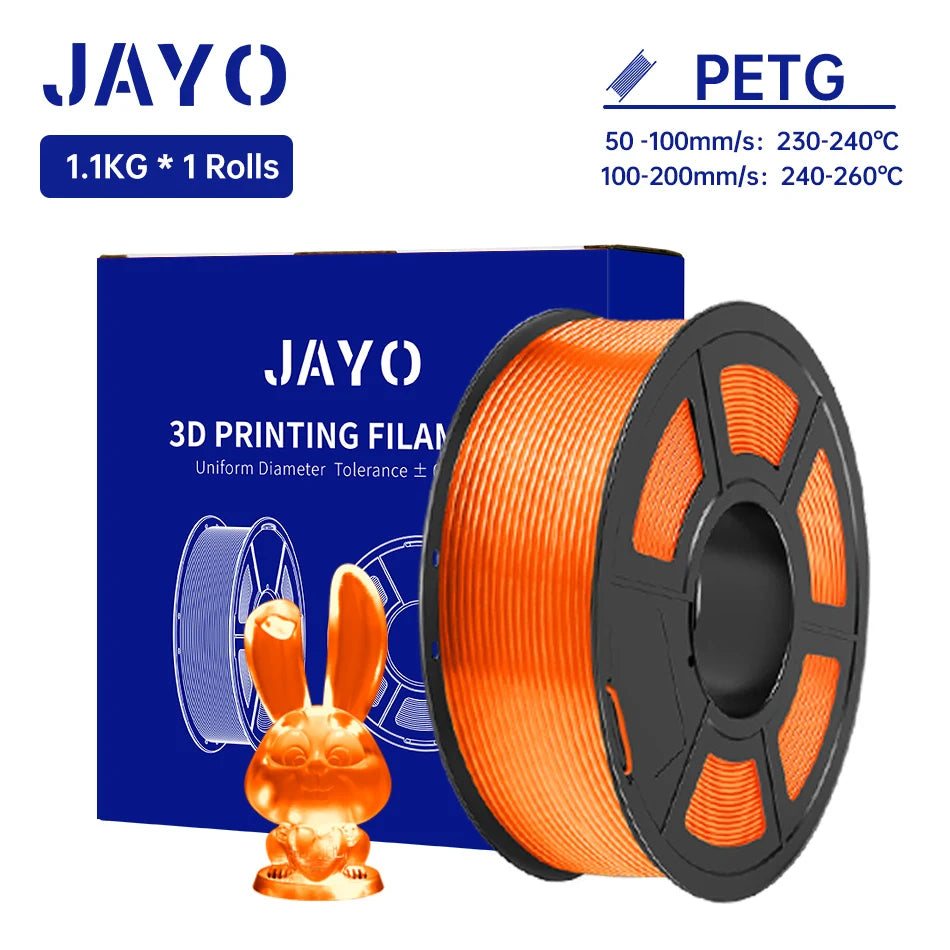 JAYO PETG/PETG Clear 3D Printer Filament 1.75 ±0.02mm 1.1kg/roll High Toughness Neatly Wound Filament Fit Most FDM Printer