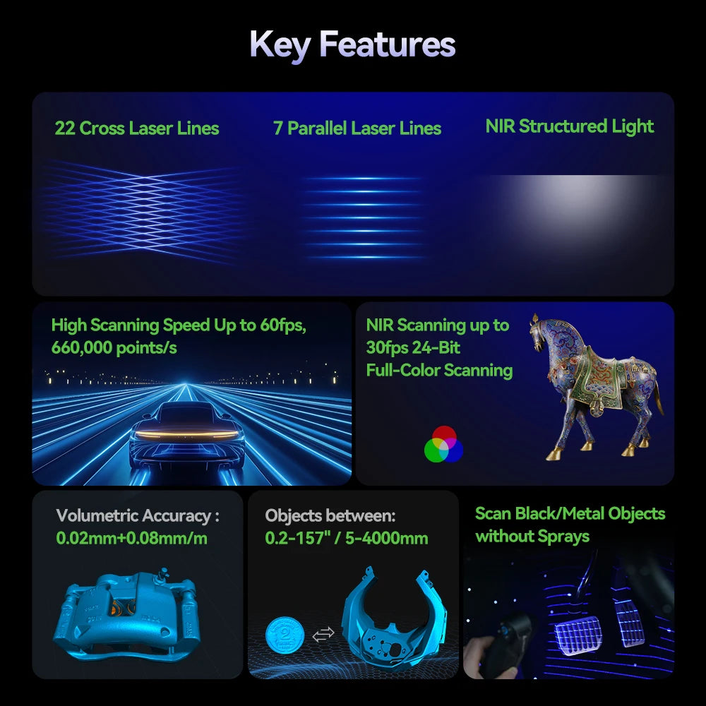 Creality Raptor Pro CR-Scan Raptor CR-Scan Otter Lite 3D Scanners Blue Laser Line/NIR High Accuracy 24Bit Full-Colo Scanning