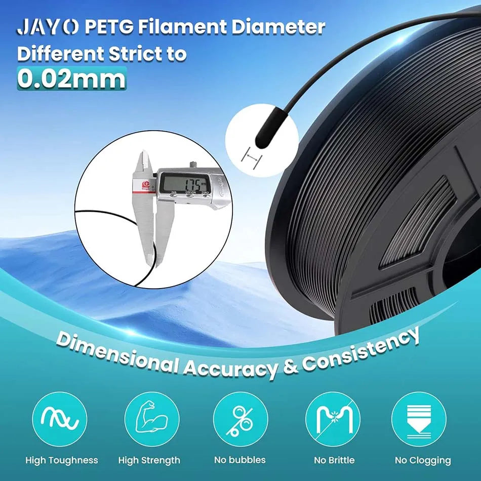 JAYO PETG/PETG Clear 3D Printer Filament 1.75 ±0.02mm 1.1kg/roll High Toughness Neatly Wound Filament Fit Most FDM Printer