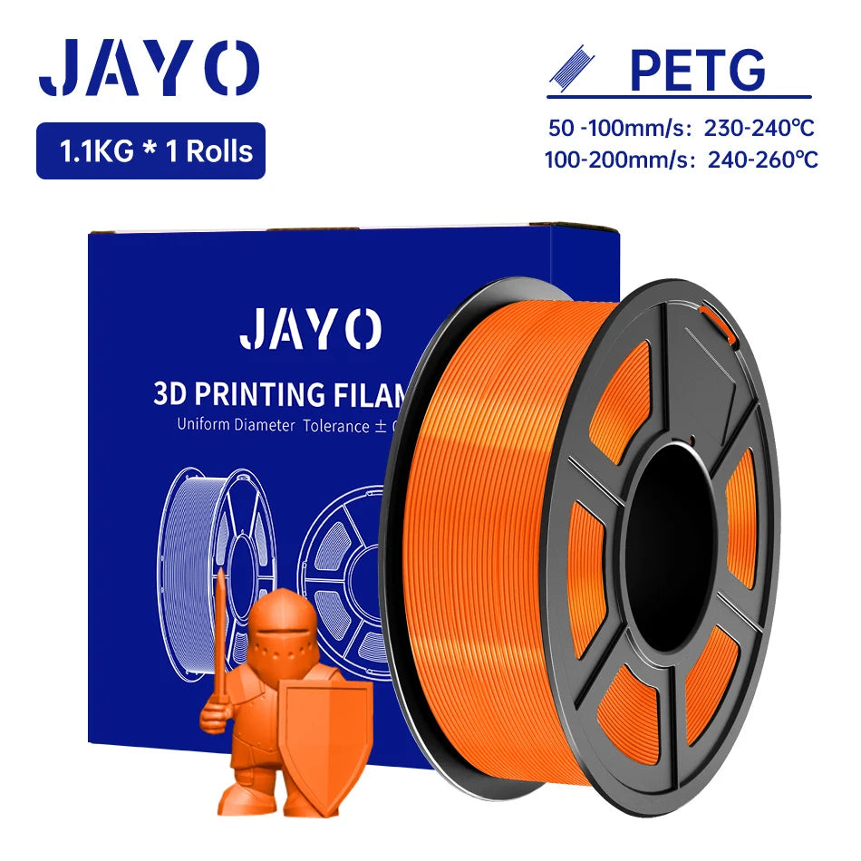 JAYO PETG/PETG Clear 3D Printer Filament 1.75 ±0.02mm 1.1kg/roll High Toughness Neatly Wound Filament Fit Most FDM Printer