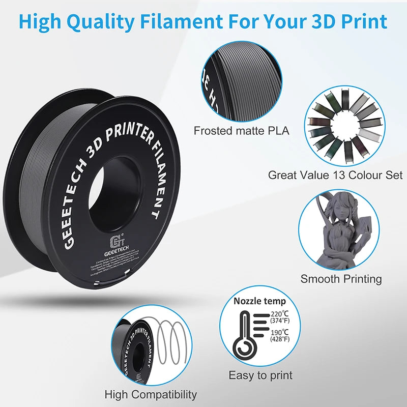 Geeetech 1kg 1.75mm Matte PLA 3D Printer Filament Vacuum Packaging Overseas Warehouses A variety of Colors Fast Ship