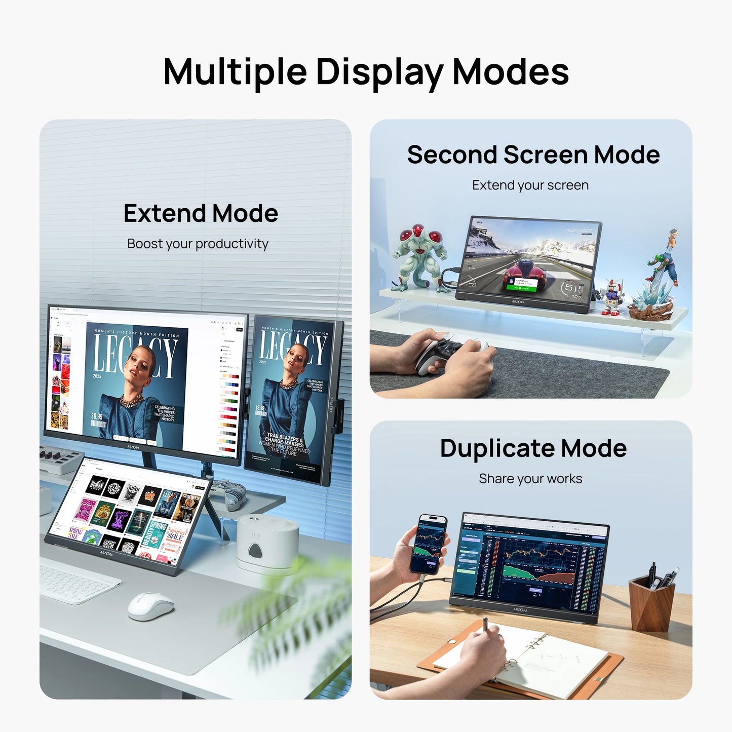 ARZOPA 15.6 inch Portable Monitor FHD 1080P IPS USB-C Mini-HDMI External Second Screen for Mac Laptop PC Switch Xbox PS4/5 Xbox