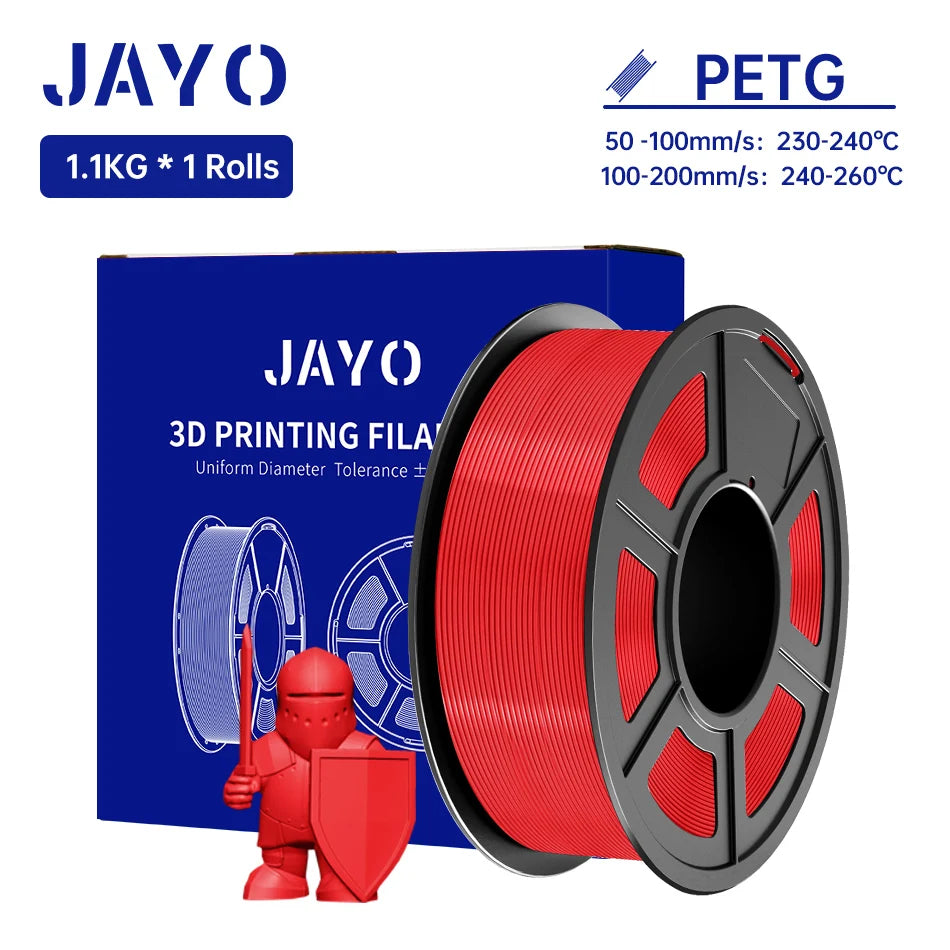 JAYO PETG/PETG Clear 3D Printer Filament 1.75 ±0.02mm 1.1kg/roll High Toughness Neatly Wound Filament Fit Most FDM Printer