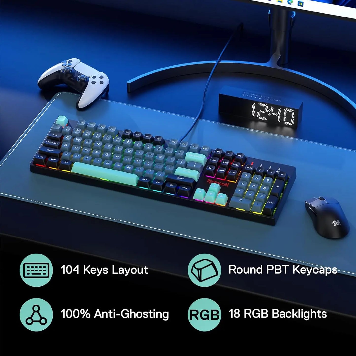 Redragon K582 SE Wired RGB 104 Keys Mechanical ,Dynamic 16.8M RGB Backlit Gaming Keyboard,Red Switches