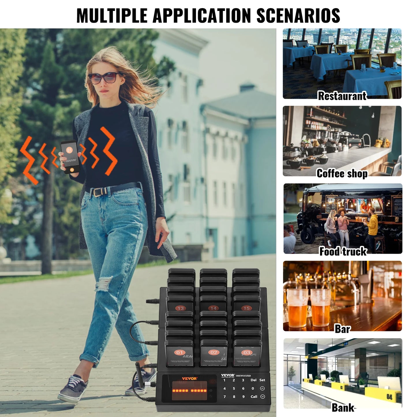 VEVOR 24 Buzzers Restaurant Pager System Touch Panel Wireless Calling System for Coffee Shop Restaurant Guest Queue Pager System