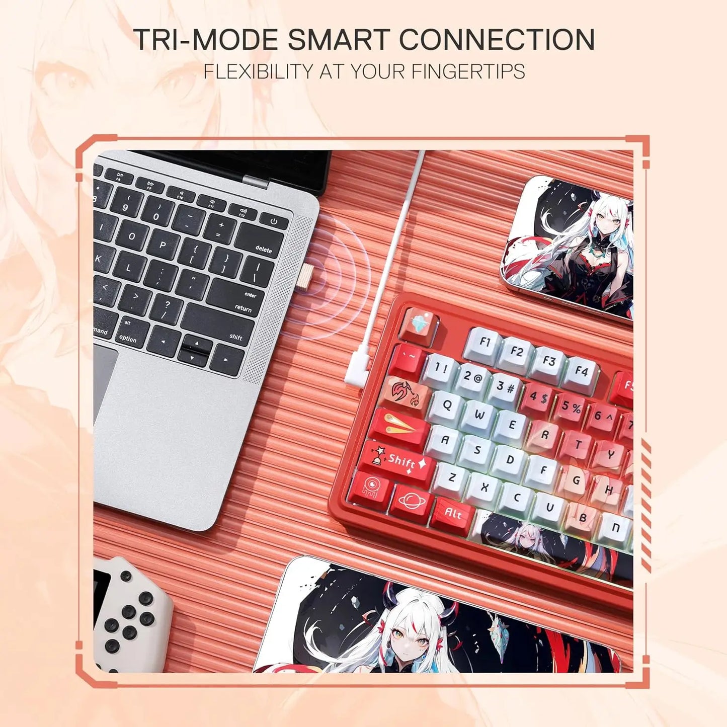 Redragon K673 PRO SE 81 Keys Wireless RGB 3-Mode Anime Mechanical Hot-Swap Socket Gaming Keyboard, Custom Hi-Fi Linear Switch