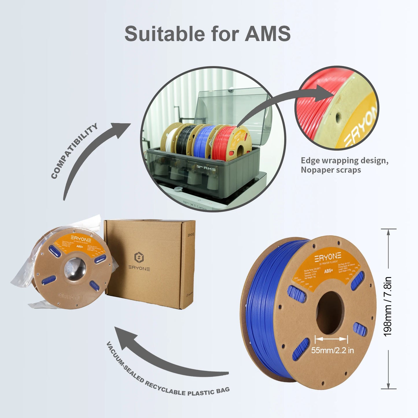 Eryone ABS+ Filament For 3D Printing 1KG 1.75mm ±0.03mm Diameter Excellent Quality Perfect Spool For 3D Printer Fast Shipping