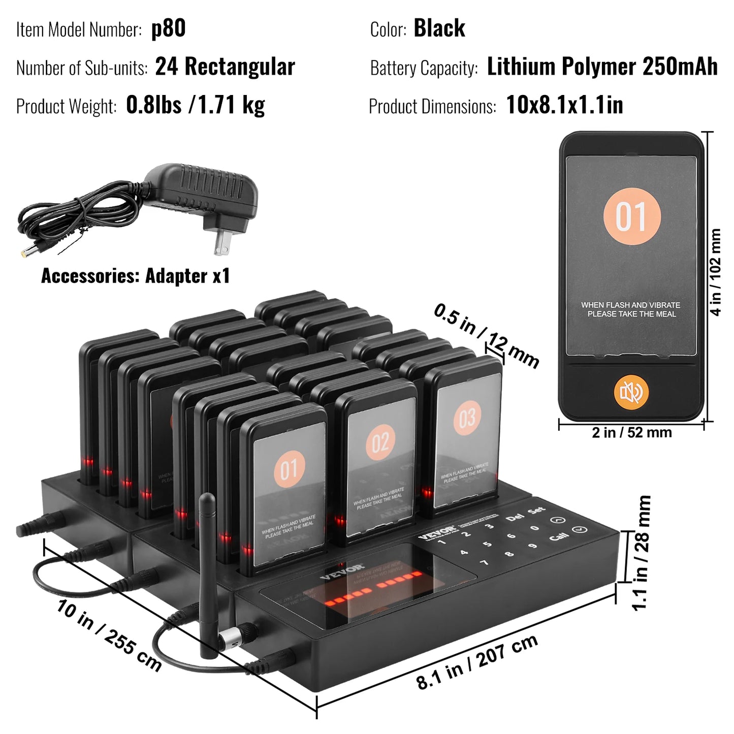 VEVOR 24 Buzzers Restaurant Pager System Touch Panel Wireless Calling System for Coffee Shop Restaurant Guest Queue Pager System