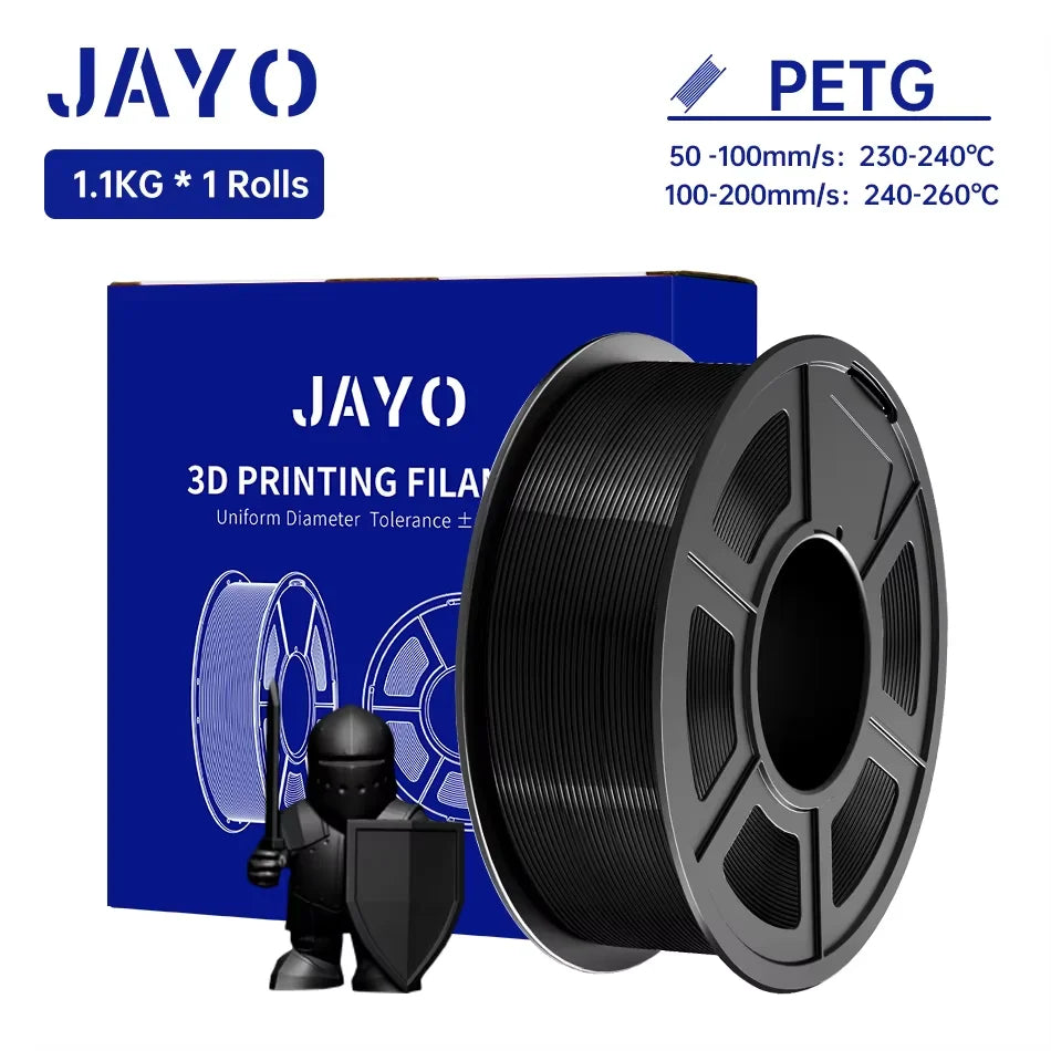 JAYO PETG/PETG Clear 3D Printer Filament 1.75 ±0.02mm 1.1kg/roll High Toughness Neatly Wound Filament Fit Most FDM Printer