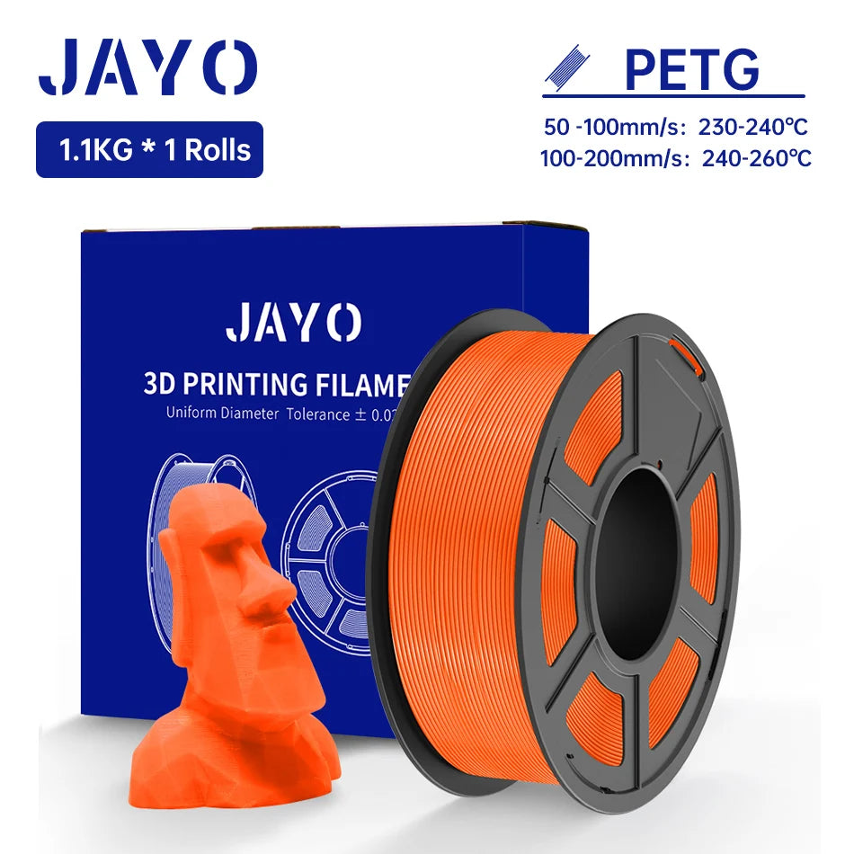 JAYO PETG/PETG Clear 3D Printer Filament 1.75 ±0.02mm 1.1kg/roll High Toughness Neatly Wound Filament Fit Most FDM Printer