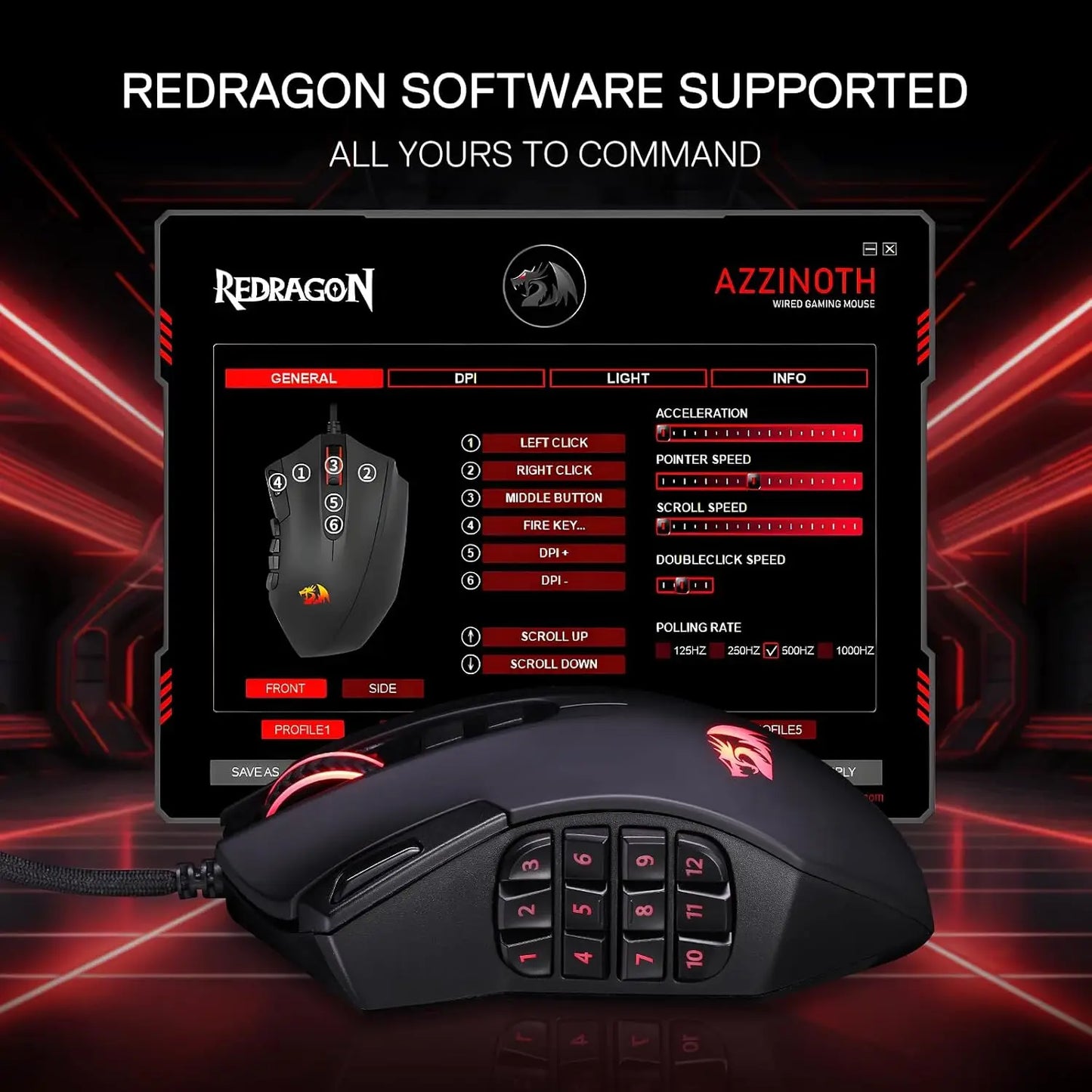 Redragon M921 MMO Gaming Mouse 12400 DPI High Precision Wired RGB Mice 18 Programmable Buttons, 12 Side Macro Keys