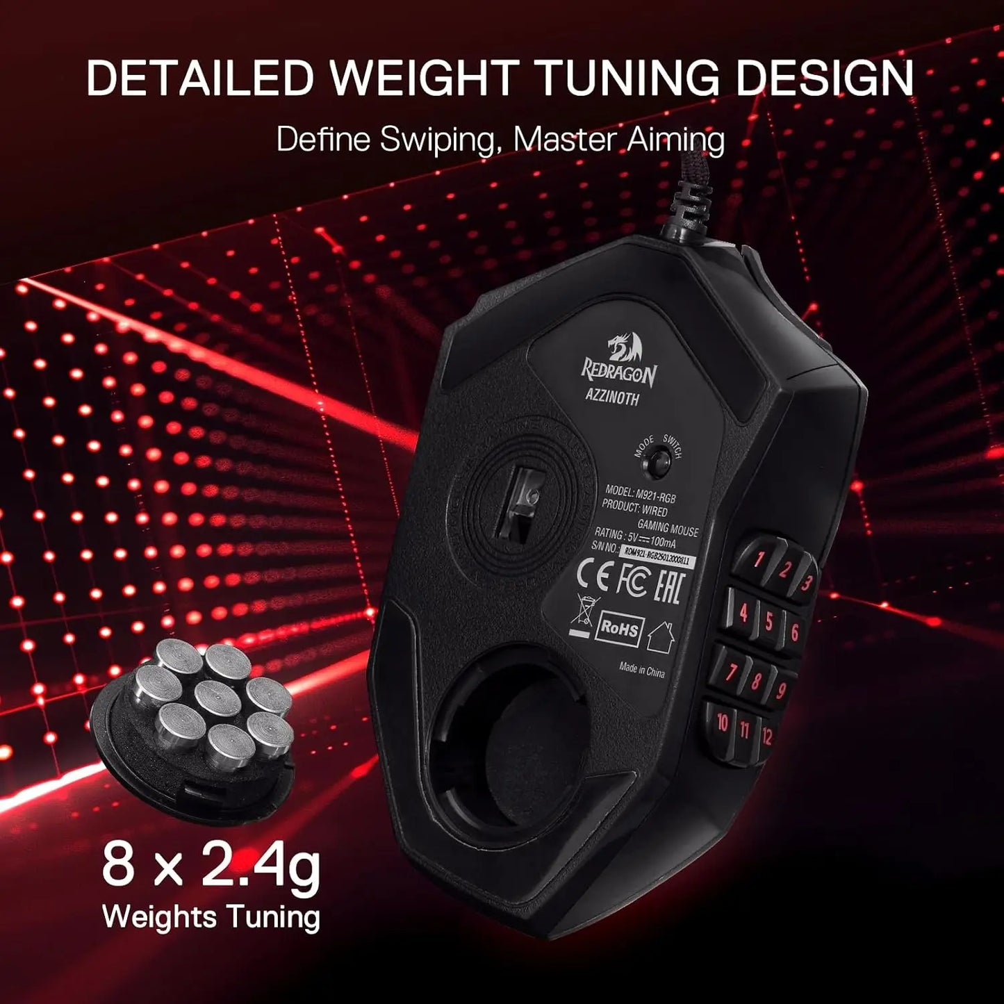 Redragon M921 MMO Gaming Mouse 12400 DPI High Precision Wired RGB Mice 18 Programmable Buttons, 12 Side Macro Keys