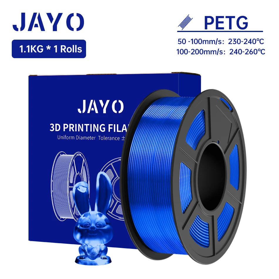 JAYO PETG/PETG Clear 3D Printer Filament 1.75 ±0.02mm 1.1kg/roll High Toughness Neatly Wound Filament Fit Most FDM Printer