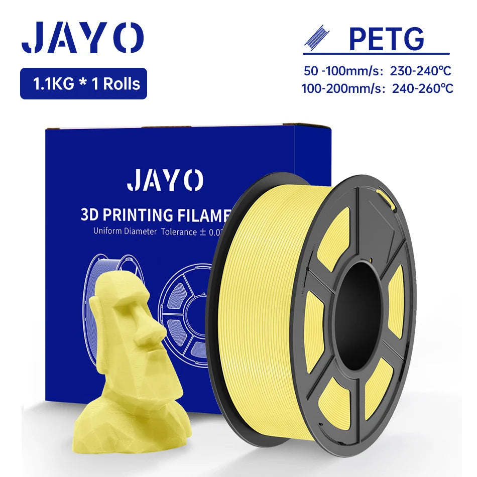 JAYO PETG/PETG Clear 3D Printer Filament 1.75 ±0.02mm 1.1kg/roll High Toughness Neatly Wound Filament Fit Most FDM Printer