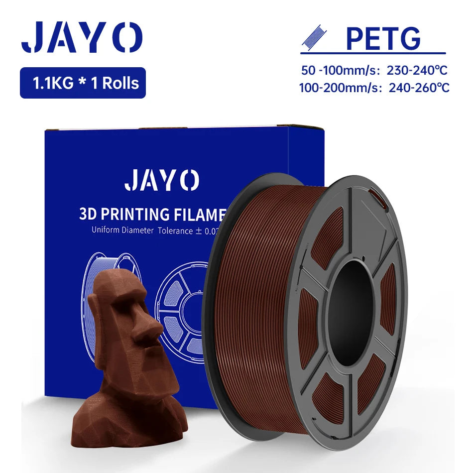 JAYO PETG/PETG Clear 3D Printer Filament 1.75 ±0.02mm 1.1kg/roll High Toughness Neatly Wound Filament Fit Most FDM Printer