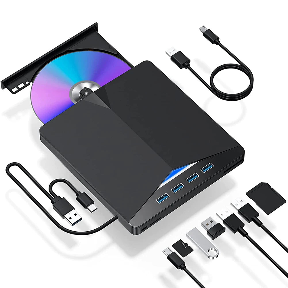 7 In 1 USB3.0 Type-C External Mobile Drive CD DVD Burner High-Speed Plug-and-Play for Windows 11/10/8/7/Linux/ OS