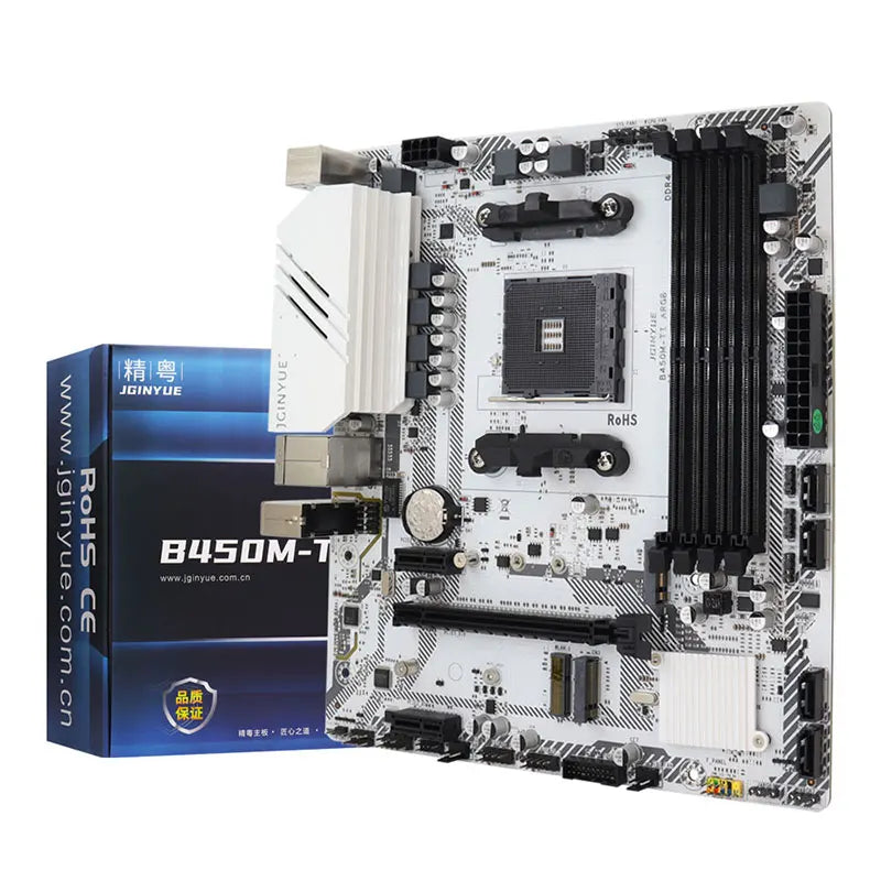 JGINYUE B450M-TI ARGB Motherboard, AMD AM4 Processor, Dual-Channel 4*DDR4 Memory 64GB, 4xSATA3.0 6Gbps, 2xM.2 Nvme, Micro ATX
