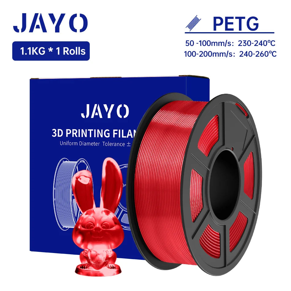 JAYO PETG/PETG Clear 3D Printer Filament 1.75 ±0.02mm 1.1kg/roll High Toughness Neatly Wound Filament Fit Most FDM Printer