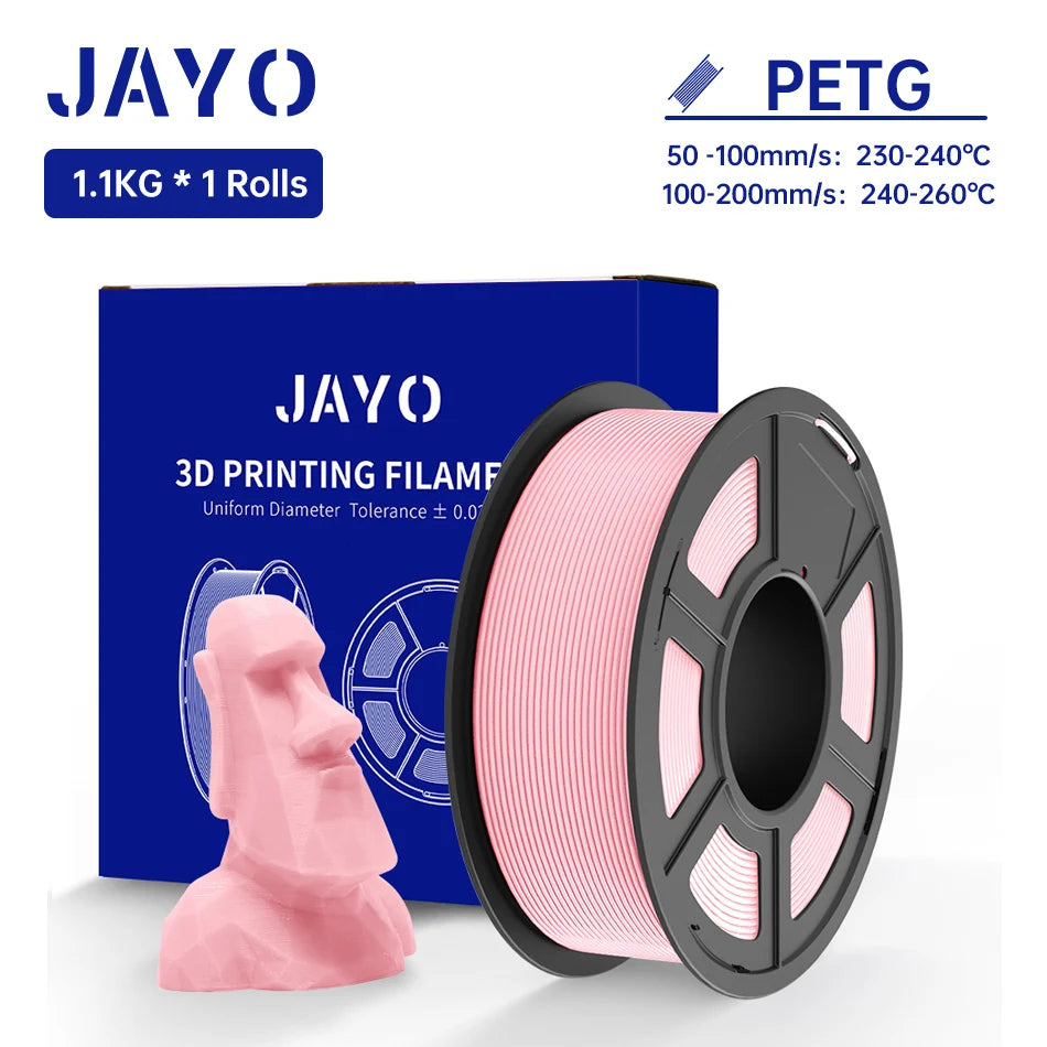 JAYO PETG/PETG Clear 3D Printer Filament 1.75 ±0.02mm 1.1kg/roll High Toughness Neatly Wound Filament Fit Most FDM Printer