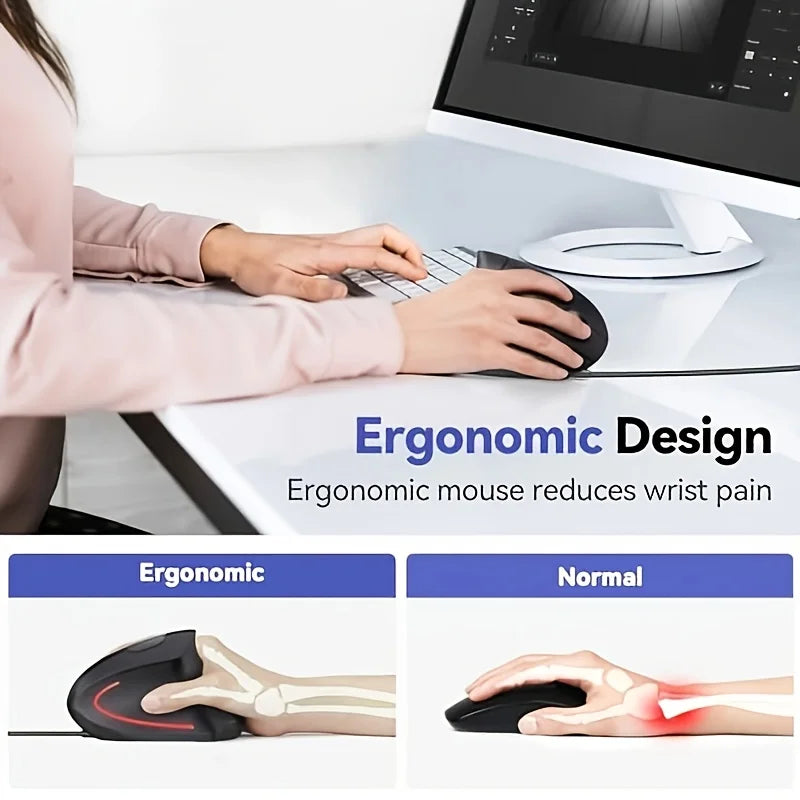 Ergonomic Wired Mouse, Vertical Mouse 6 Buttons, Right Hand Side Mouse, Wired Model for PC Laptop Black Right Hand.