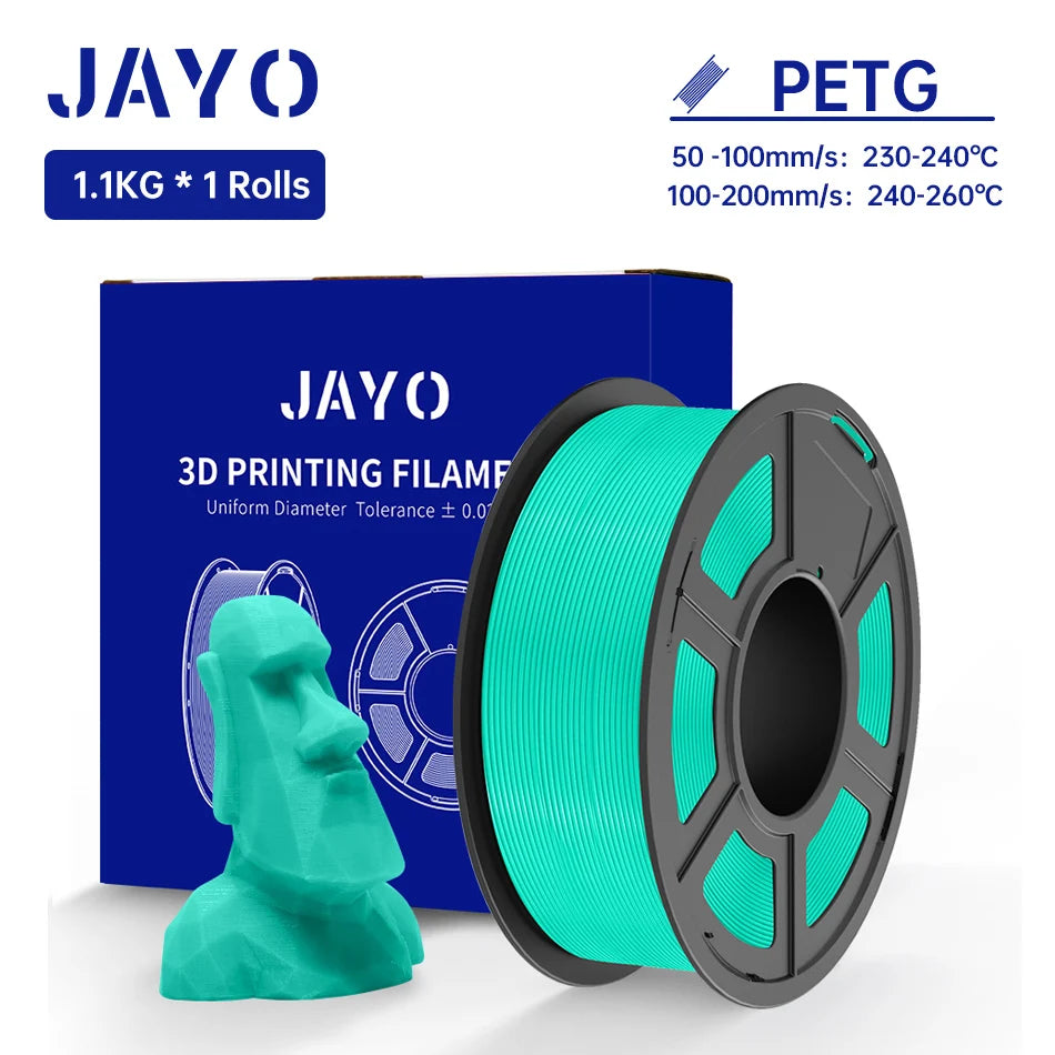 JAYO PETG/PETG Clear 3D Printer Filament 1.75 ±0.02mm 1.1kg/roll High Toughness Neatly Wound Filament Fit Most FDM Printer