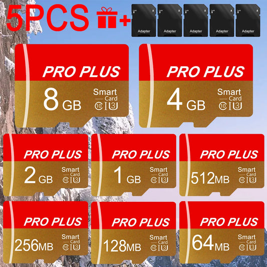 5PCS Memory Card 8GB 4GB 2GB 1GB With Adapter High Speed Memory Card, Small Capacity 512MB 256MB 128MB 64MB UHS-I A1 Memory TF