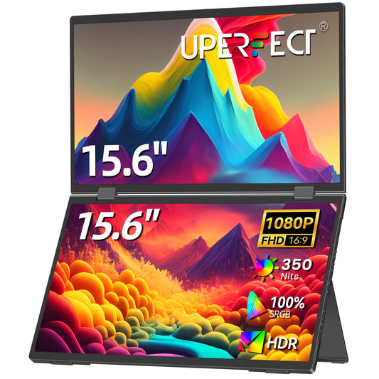 15.6" Dual Portable Monitor 1080P IPS Folding Stacked Triple Laptop Screen Extender with Stand USB-C mini HDMI Plug