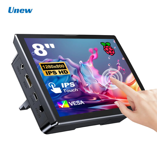 Unew 8 inch Raspberry Pi Monitor 1280x800 16:10 HDMI for Raspberry Pi 5 4 3 Orange Banana Pi DIY Projects Touchscreen Display
